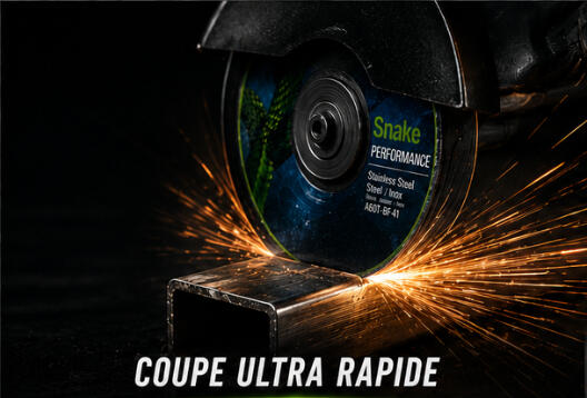 Coupe Ultra rapide Disque Snake Performance NORMFEST effectuant une découpe rapide sur une pièce en métal.